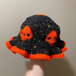 Crochet Halloween Skull Bucket Hat