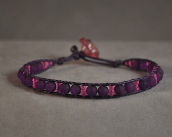 purple and pink beaded wrap bracelet