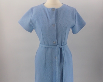 Vintage 1960's Dress, Baby Blue Dress, Crimplene Dress, 1960's Button Through Dress, Sixties Fashion, UK 10, US 6