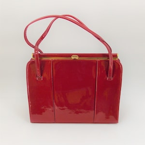 Vintage 1960's Handbag, Holmes of Norwich Handbag, Red Patent Handbag, Kelly Style Handbag, Double Handles, 1960's Handbag, Sixties