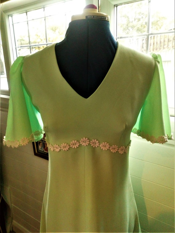 Vintage Mint Green Dress, Matching Cape, Maxi Dres