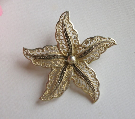 Vintage Silver Brooch, 1960's Brooch, Marcasite B