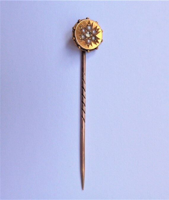 Antique Tie Pin, 18ct Gold Tie Pin, Seed Pearl Tie