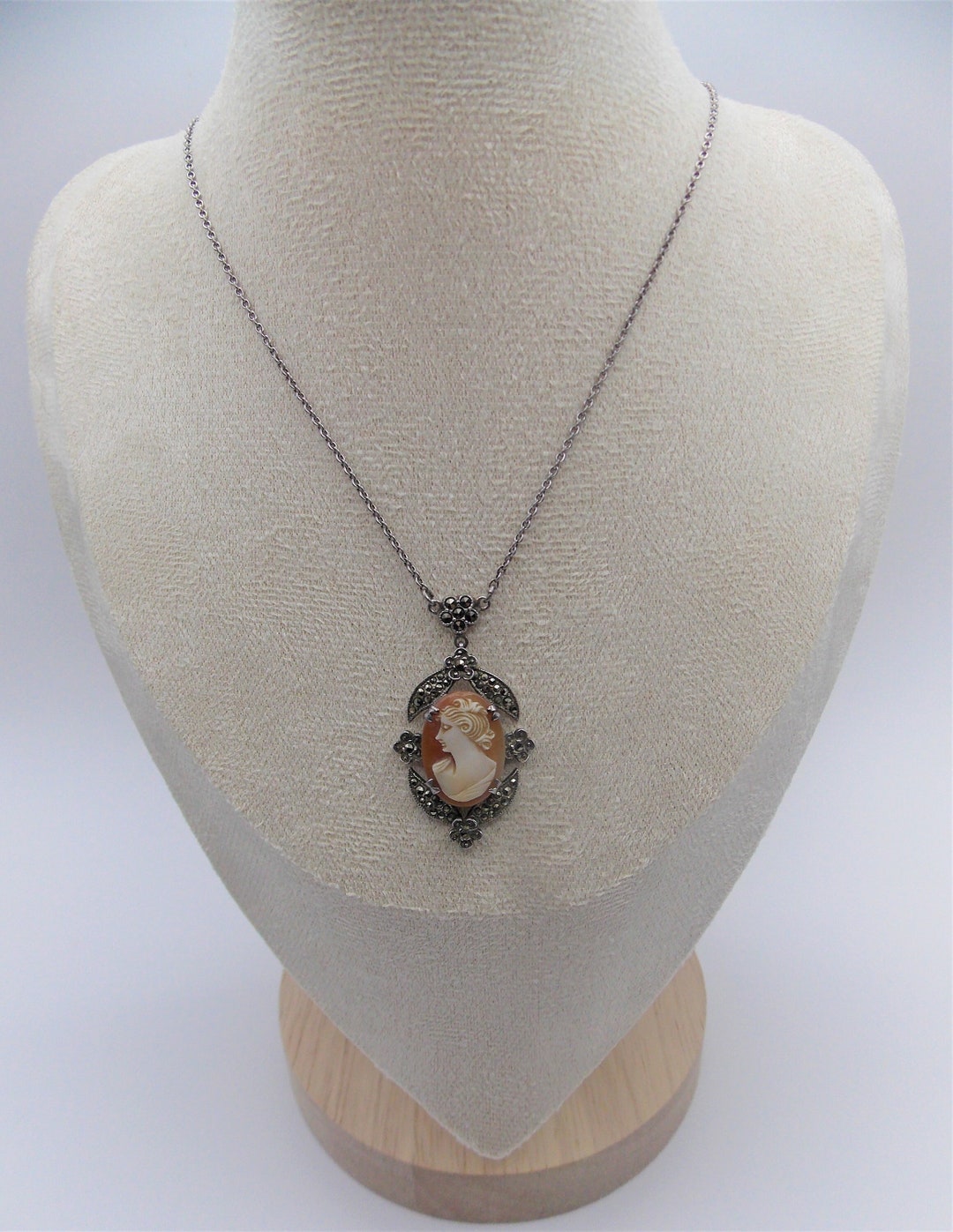Vintage 1930's Silver Cameo Necklace, Hand Carved Cameo, Art Deco ...