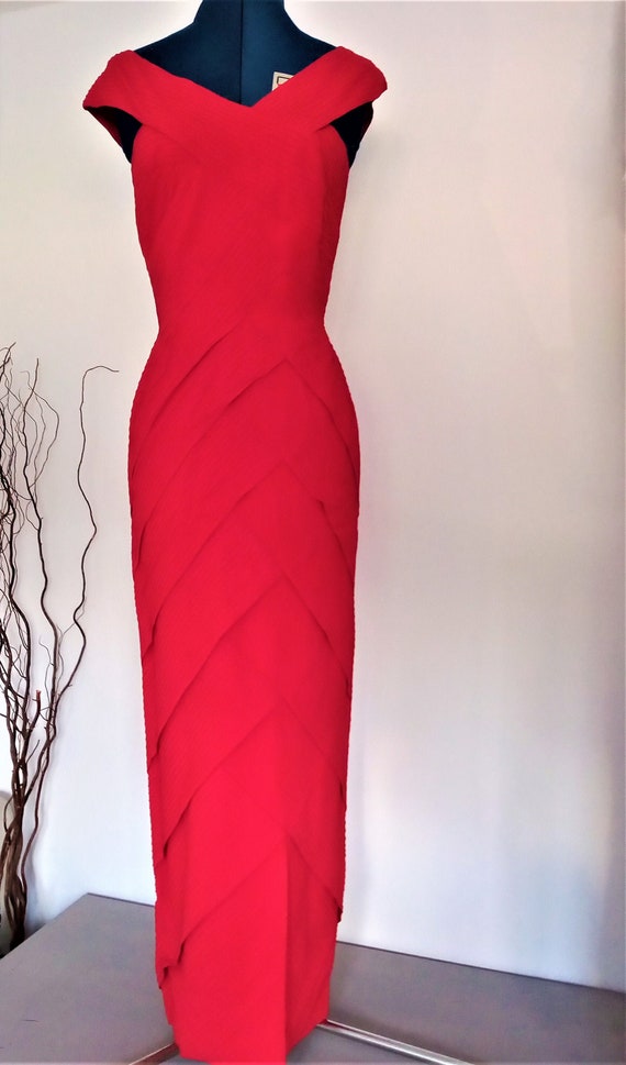 Vintage Norman Hartnell Evening Dress, Red Evening