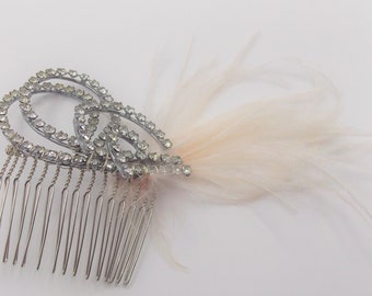 Vintage 1930's Hair Comb, Vintage Rhinestone Brooch, Vintage Ostrich Feathers, Vintage Hair Accessory, 1930's Hair Comb, Thirties