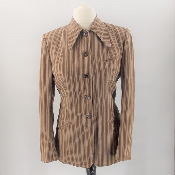 veste rayée marron et taupe des années 40, veste des années 40, mode des années 40, UK 10, US 6, veste des années 40, veste originale des années 40