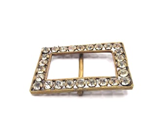 Vintage Belt Buckle, 1920's Rhinestone Belt Buckle, Czech Crystal Buckle, Oblong Buckle, Twenties Brass  Buckle, 1920's Fashion Accessories