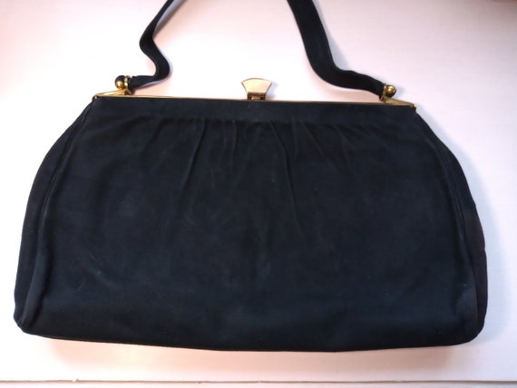 Vintage Fassbender Handbag, Black Suede Handbag, A