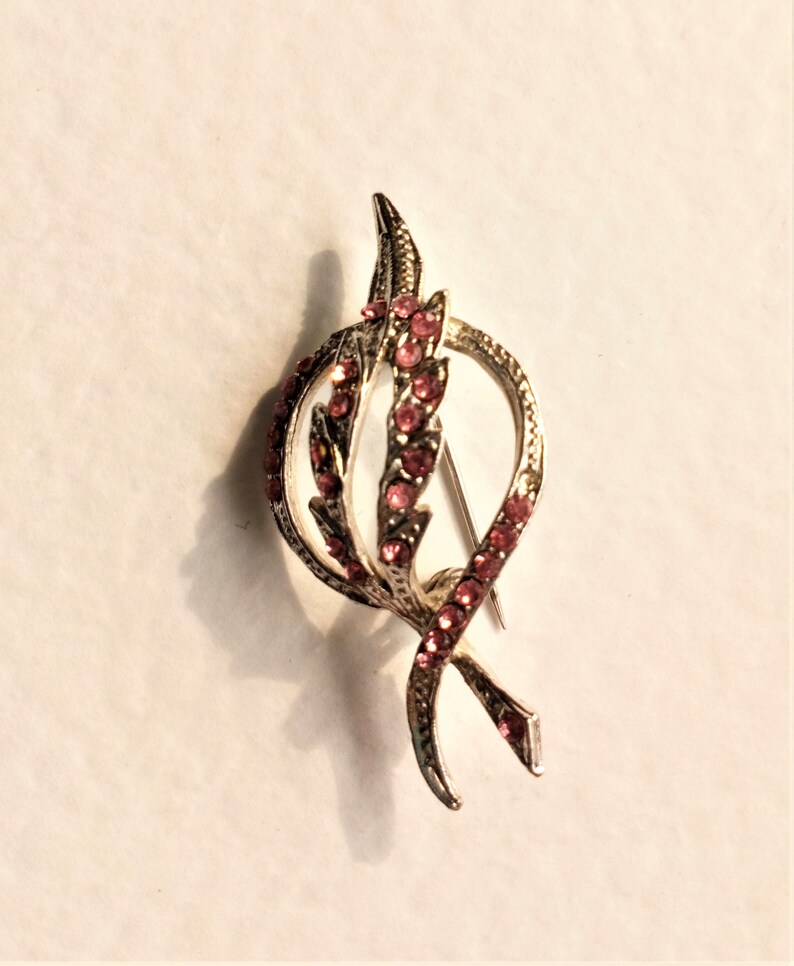 Openwork Brooch Pink Crystal Brooch Vintage Wedding Brooch 1960/'s Brooch