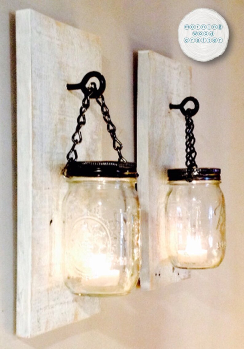 Rustic Mason Jar Candle Light Wall Sconce/Mason Jar Etsy