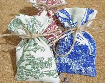 Mini Toile Fabric Sachet Bag set of 10 – French Country Style Empty Favors