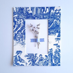 Blue Toile Photo Frame Mat – Photo Mat Board with Covered Cotton Fabric - French Country Decor