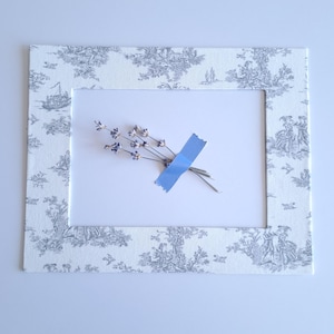 Toile Fabric Photo Frame Mat – Gray Photo Mat Board with Covered Toile Fabric - Handmade Frame Mat with Covered Fabric