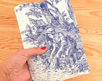 Blue Toile Kindle Sleeve for Paperwhite 6.8 " - Quilted Protective Book Cover, Gift for Book Lover