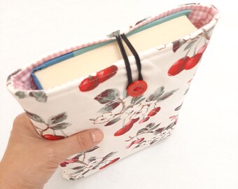 Cherry Book Sleeve,Handmade Book Lover Gift, Protective Case for Book, Padded Book Cover