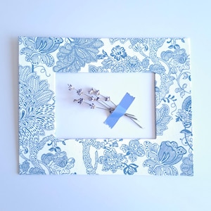 Blue Floral Photo Frame Mat – Handmade Fabric Photo Mat Board - Fabric Mat for Framing