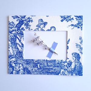 Blue Photo Frame Mat – Photo Mat Board with Covered Toile Fabric - Handmade Gift Idea