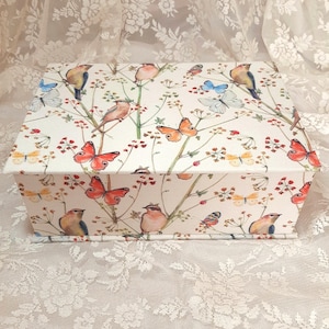 Toile Fabric Keepsake Box, Makeup Box, Memory Box, Bathroom Decorative Storage, Trinket Box, Bedroom Organizer, Photo Box, Home Decor