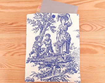 Blue Toile de Jouy Book Sleeve, Book Lover Gift, Handcrafted Book Cover