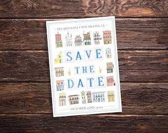 French Quarter Save the Date- New Orleans Watercolor Save-the-date- NOLA Weddings