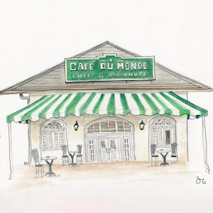 Vintage Café du Monde Watercolor Giclée Print- New Orleans French Quarter image 2