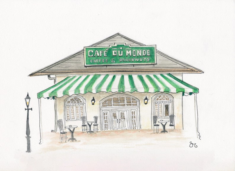 Vintage Café du Monde Watercolor Giclée Print- New Orleans French Quarter image 2