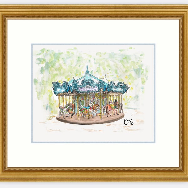 Le Carrousel in Bryant Park-  Fine art Giclée Watercolor print- New York Carousel Painting- Merry go round- Circus - Carnival Painting