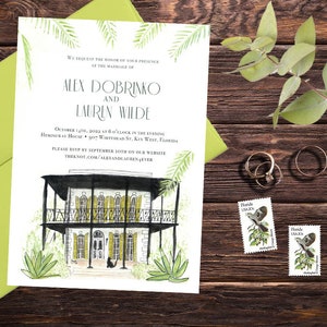 Hemingway House-- Watercolor Wedding Invitations- Semi- Custom Design
