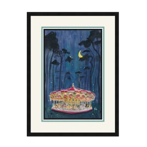 Forest Carousel- Carrousel Giclée Watercolor Painting Print- Colorful Carnival Forest