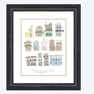 French Quarter Watercolor Architecture Poster- New Orleans Buildings