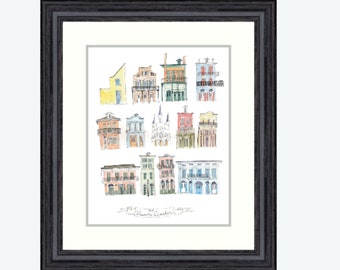 French Quarter Watercolor Architecture Poster- New Orleans Buildings