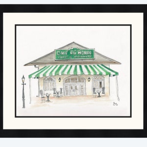 Vintage Café du Monde Watercolor Giclée Print- New Orleans French Quarter image 1