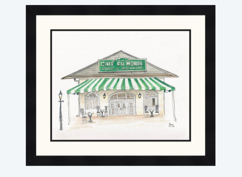 Vintage Café du Monde Watercolor Giclée Print- New Orleans French Quarter image 1