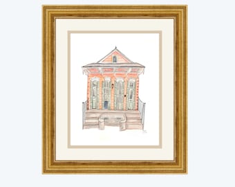 Shotgun Series/ Peachy  // New Orleans Watercolor Giclée print/