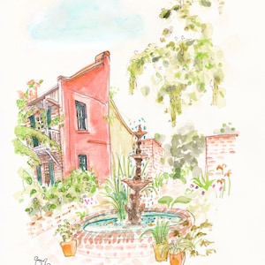 Dreamy Courtyard in the French Quarter- New Orleans Watercolor Giclée Print