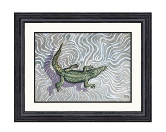 Alligator Abstract- Watercolor Giclée Print- "Agitator"- Crocodile painting/ Alligator Watercolor-
