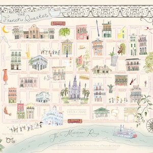 Magical Watercolor Map of the French Quarter- Giclée Print- New Orleans Map