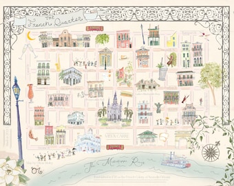 Magical Watercolor Map of the French Quarter- Giclée Print- New Orleans Map