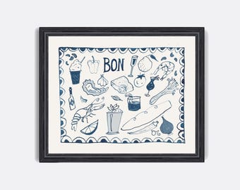 Bon- Food of New Orleans- NOLA Foodie Giclée Print- French Vintage style
