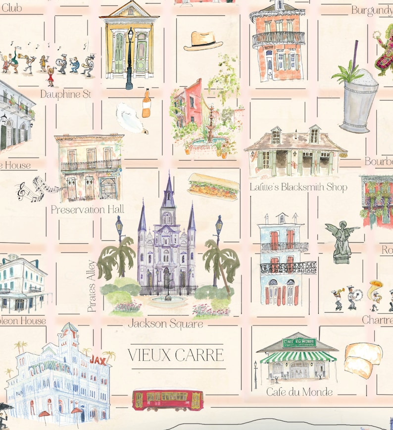 Magical Watercolor Map of the French Quarter Giclée Print - Etsy