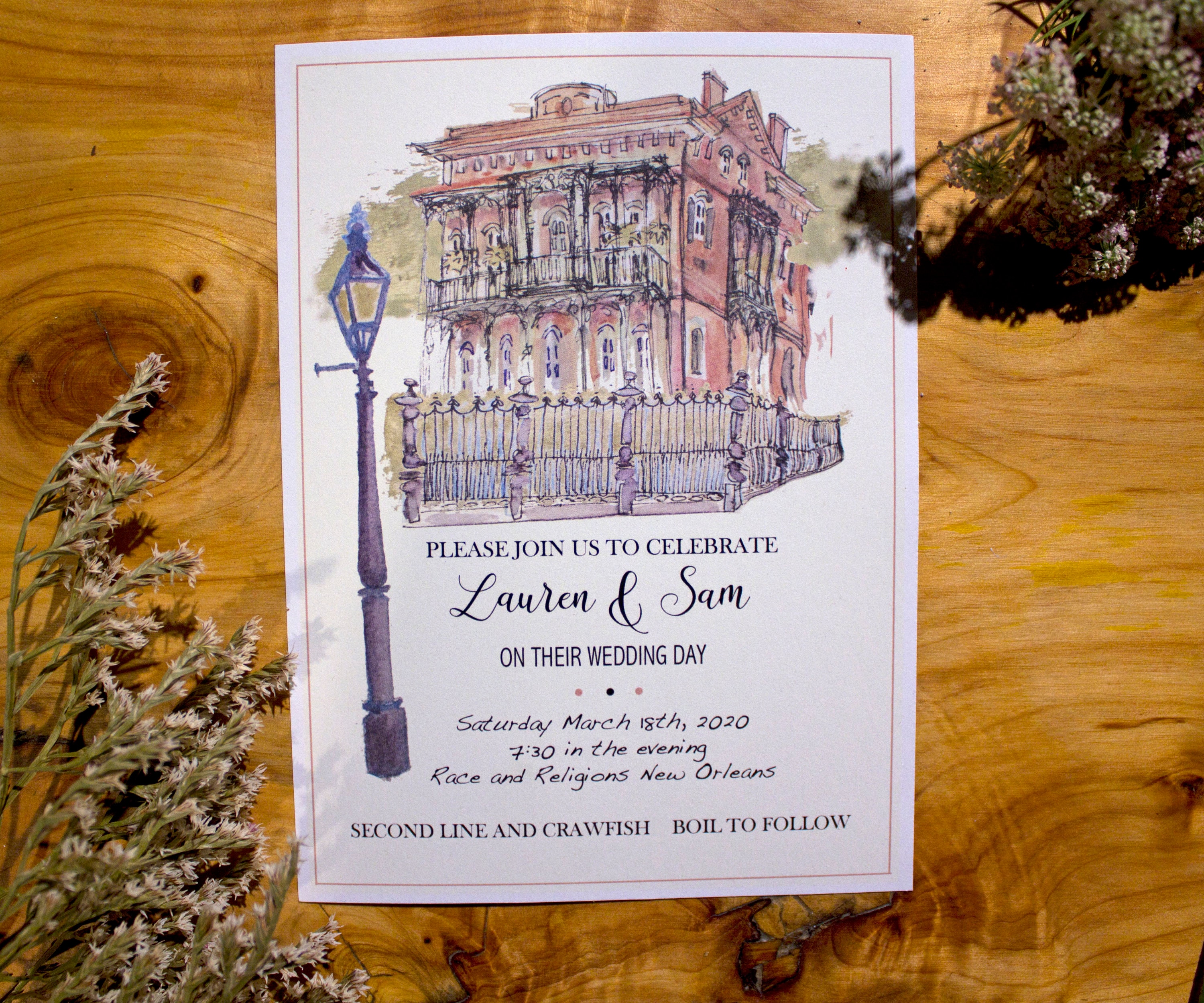New Orleans Watercolor Wedding Invitations Semi Custom - Etsy