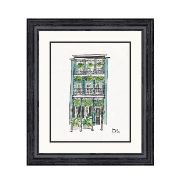 Teal French Quarter Ferns/ New Orleans Architecture Watercolor Giclée Print-- Swoop -Duggins House Historic
