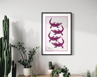 Four Pink Alligators- fine art print- Giclée Print