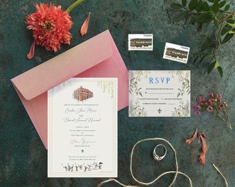 Custom New Orleans Wedding Invitation- Watercolor Wedding design- Destination New Orleans