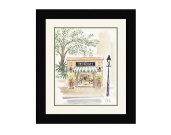 New Orleans French Quarter Architecture Watercolor Giclee Print-- Café Beignet