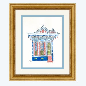 New Orleans House Fine art Giclée watercolor print/ Shotgun Series- Blue