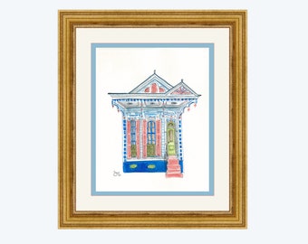 New Orleans House Fine art Giclée watercolor print/ Shotgun Series- Blue