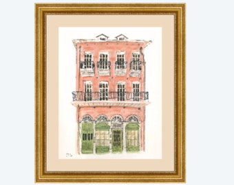 New Orleans French Quarter Architecture Watercolor Giclee Print-- Pharmacy Museum