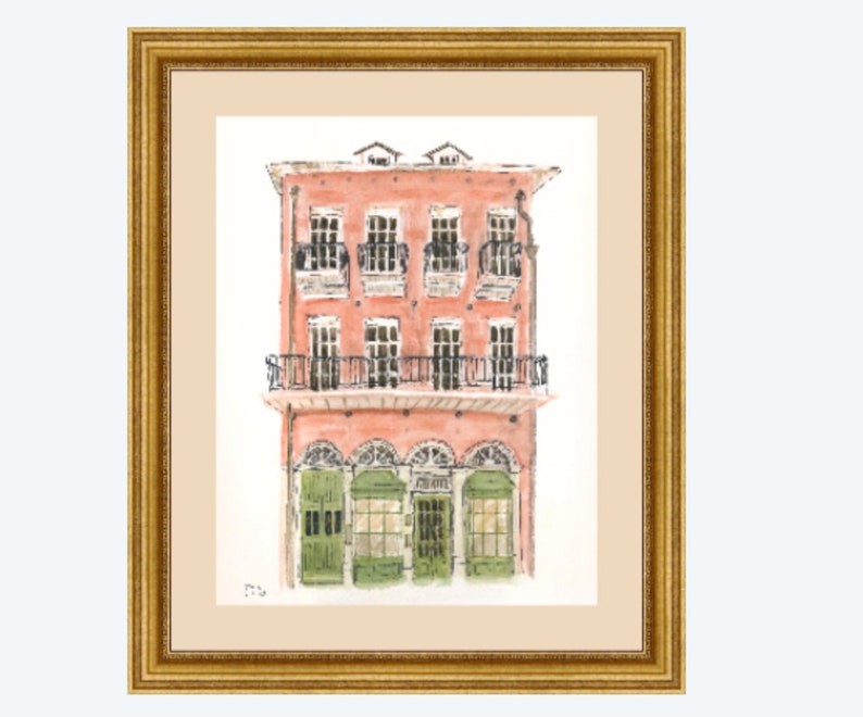 New Orleans French Quarter Architecture Watercolor Giclee Print Pharmacy Museum image 1